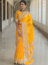 Banarasee Handloom Mashru Silk Saree Zari Border With Lace-Yellow