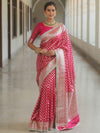 Banarasee Semi-Katan Silver Zari Border Saree With Lace-Pink