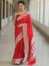 Banarasee Handloom Mashru Silk Saree Zari Border With Lace-Red