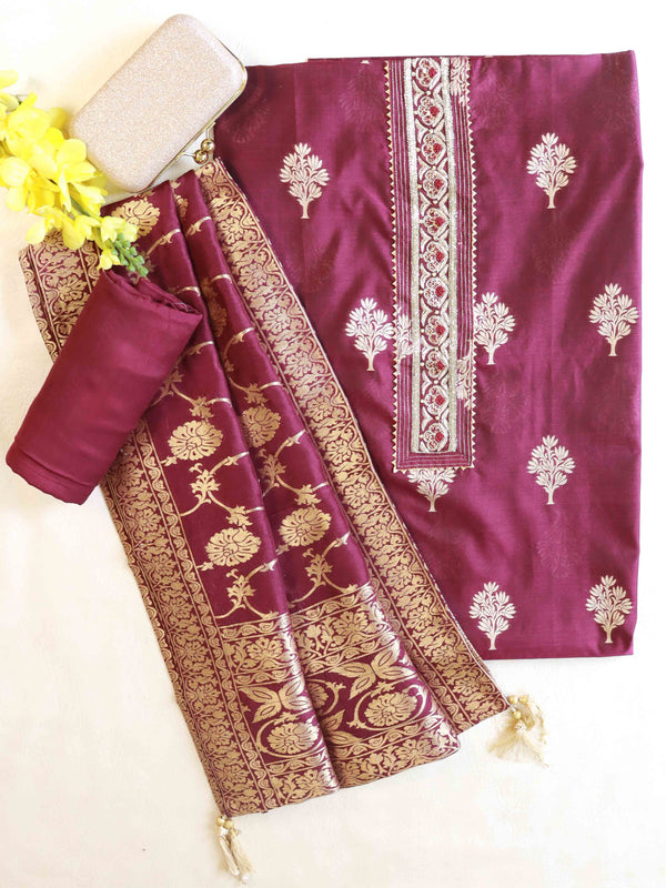 Banarasee Handloom Chanderi Zari Work Salwar Kameez Dupatta Set-Violet