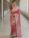 Banarasee Semi-Katan Silver Zari Border Saree With Lace-Maroon