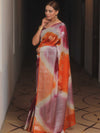 Banarasee Organza Silk Mix Saree With Shibori Dye & Zari Border-Orange & Violet