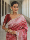 Banarasee Semi-Katan Silver Zari Border Saree With Lace-Maroon