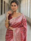 Banarasee Semi-Katan Silver Zari Border Saree With Lace-Maroon