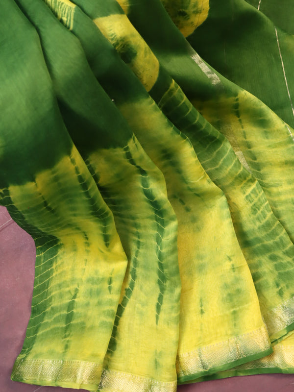 Handloom Maheshwari Silk Shibori Dye Saree-Yellow & Green