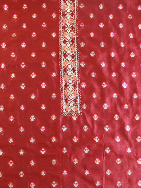 Banarasee Handloom Chanderi Zari Work Salwar Kameez Dupatta Set-Maroon