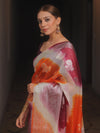 Banarasee Organza Silk Mix Saree With Shibori Dye & Zari Border-Orange & Violet