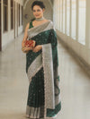 Banarasee Handloom Mashru Silk Saree Zari Border With Lace-Green