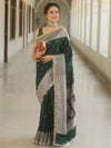 Banarasee Handloom Mashru Silk Saree Zari Border With Lace-Green