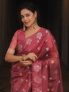 Banarasee Organza Mix Saree With Zari Buti Design-Onion Pink