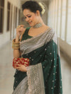 Banarasee Handloom Mashru Silk Saree Zari Border With Lace-Green