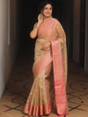 Banarasee Handwoven Tissue Saree With Zari Buta-Gold & Peach