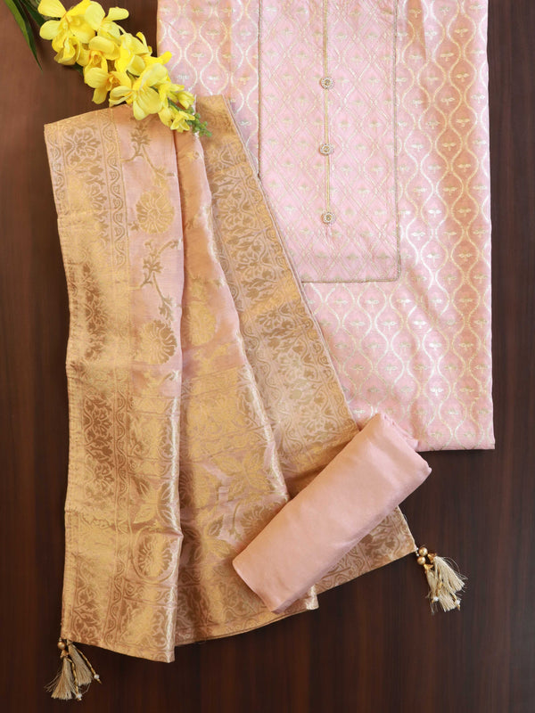 Banarasee Handloom Chanderi Zari Work Salwar Kameez Dupatta Set-Pink