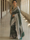 Banarasee Semi-Katan Silver Zari Border Saree With Lace-Green