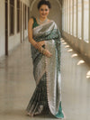 Banarasee Semi-Katan Silver Zari Border Saree With Lace-Green