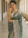 Banarasee Semi-Katan Silver Zari Border Saree With Lace-Green