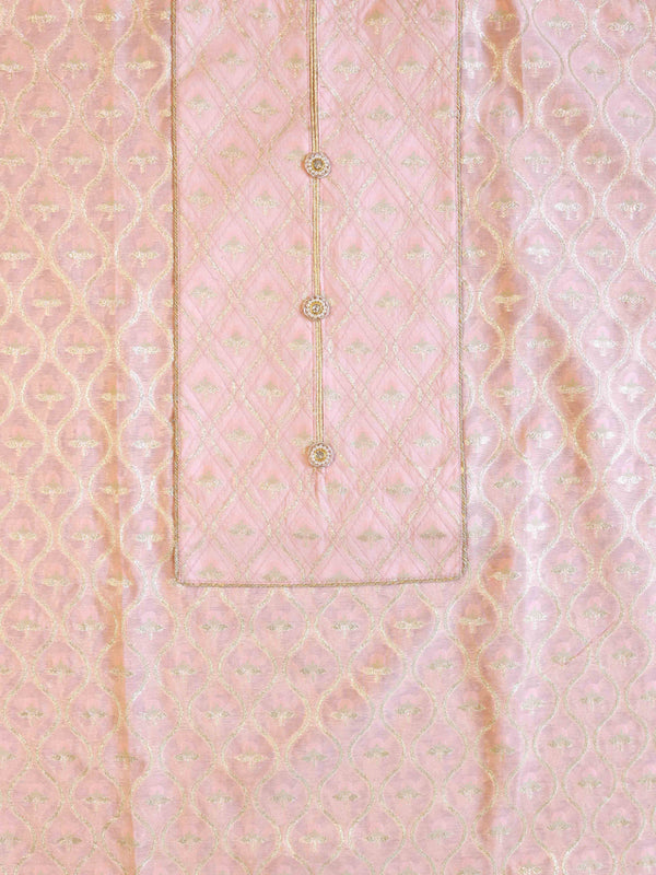 Banarasee Handloom Chanderi Zari Work Salwar Kameez Dupatta Set-Pink