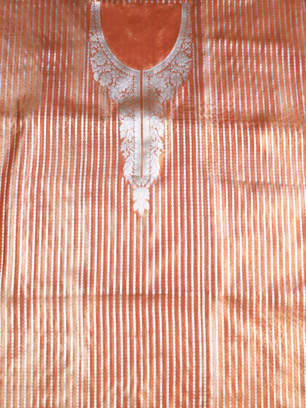 Banarasee Yoke Neck Design Tissue Salwar Kameez Fabric With Dupatta Set-Orange