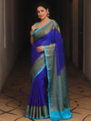 Banarasee Handloom Dupion Saree With Zari Contarst Border-Blue