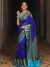 Banarasee Handloom Dupion Saree With Zari Contarst Border-Blue