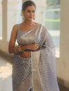 Banarasee Handwoven Tissue Saree With Zari Buta-Pastel Blue