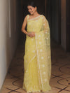 Banarasee Organza Mix Saree With Zari Jaal Design-Yellow