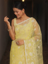 Banarasee Organza Mix Saree With Zari Jaal Design-Yellow