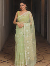 Banarasee Organza Mix Saree With Zari Jaal Design-Light Green