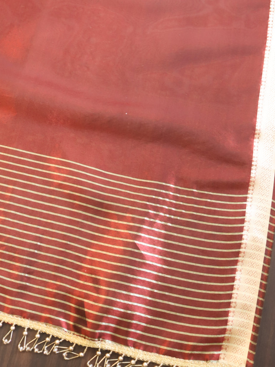 Banarasee Tissue Salwar Kameez Fabric With Plain Dupatta Set-Maroon