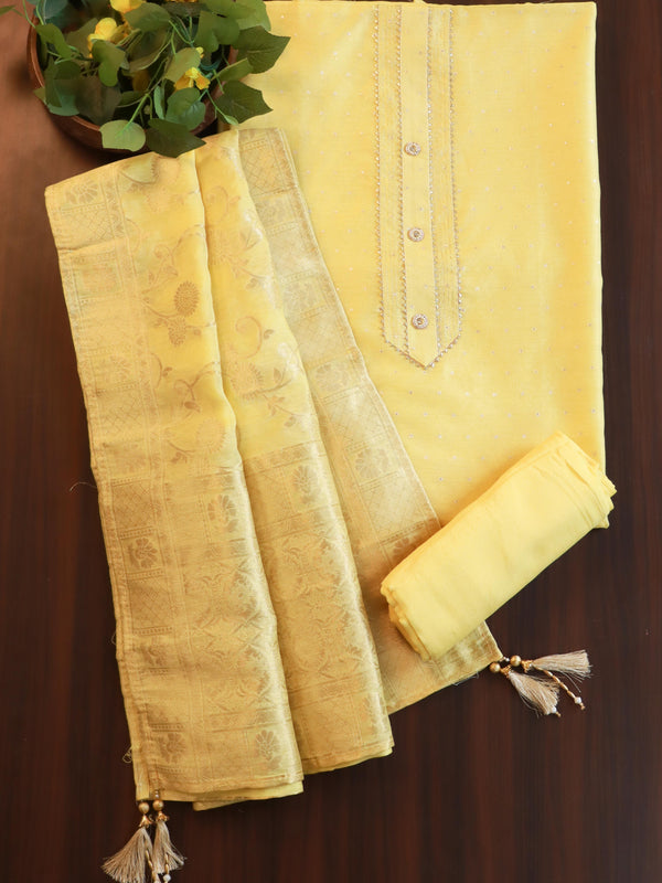 Banarasee Handloom Chanderi Zari Work Salwar Kameez Dupatta Set-Yellow