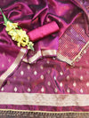 Banarasee Tissue Salwar Kameez Fabric With Plain Dupatta Set-Magenta