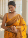 Banarasee Organza Saree With Antique Zari Buta Design-Yellow