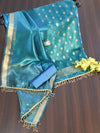 Banarasee Tissue Salwar Kameez Fabric With Plain Dupatta Set-Teal Blue