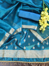 Banarasee Tissue Salwar Kameez Fabric With Plain Dupatta Set-Teal Blue