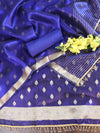 Banarasee Tissue Salwar Kameez Fabric With Plain Dupatta Set-Royal Blue