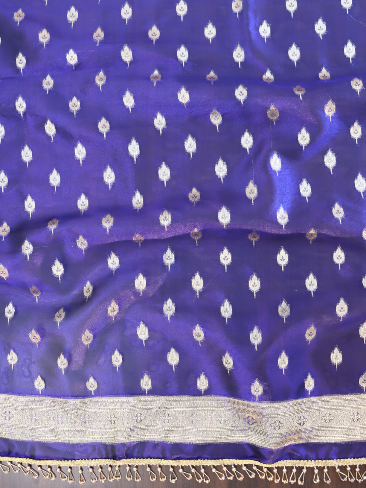 Banarasee Tissue Salwar Kameez Fabric With Plain Dupatta Set-Royal Blue