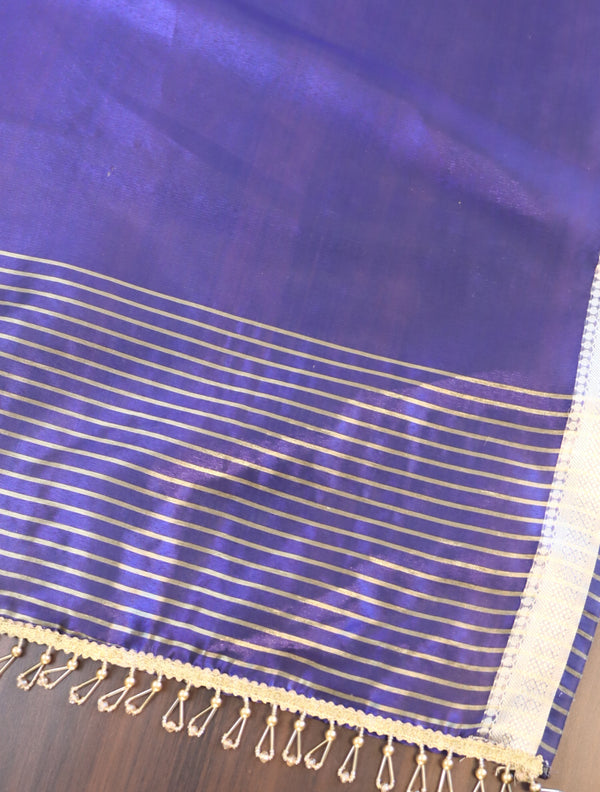 Banarasee Tissue Salwar Kameez Fabric With Plain Dupatta Set-Royal Blue