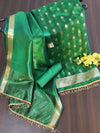 Banarasee Tissue Salwar Kameez Fabric With Plain Dupatta Set-Green