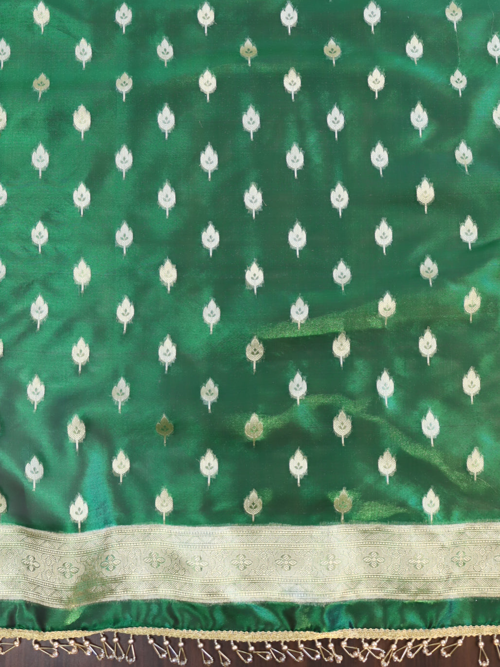 Banarasee Tissue Salwar Kameez Fabric With Plain Dupatta Set-Green