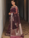 Banarasee Organza Mix Saree With Zari Flower Buta Design-Violet