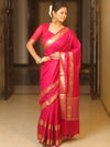 Banarasee Handwoven Semi Silk Plain Saree With Zari Border-Pink