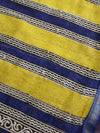 Handloom Maheshwari Silk Bagru Block Printed Saree-Yellow & Blue