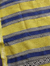 Handloom Maheshwari Silk Bagru Block Printed Saree-Blue & Yellow