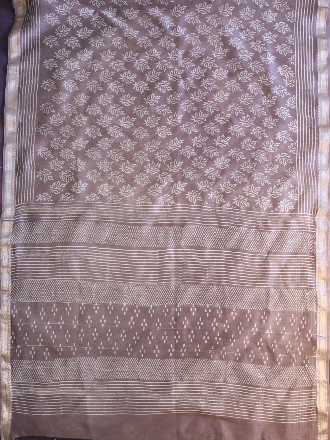 Handloom Maheshwari Silk Bagru Block Printed Saree-Dusky Pink