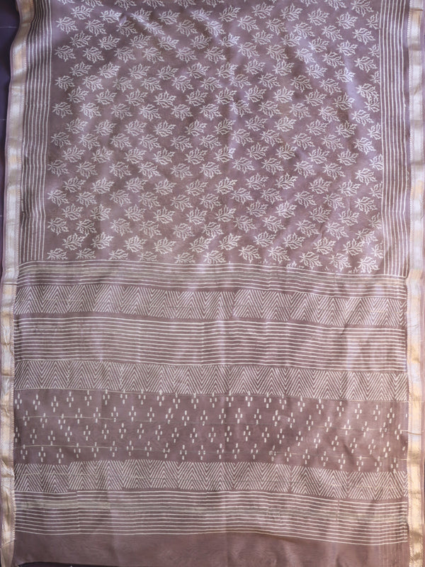 Handloom Maheshwari Silk Bagru Block Printed Saree-Dusky Pink