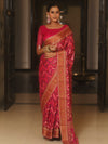 Banarasee Pure Chiffon Saree Zig-Zag Zari Design-Pink