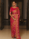 Banarasee Pure Chiffon Saree Zig-Zag Zari Design-Pink