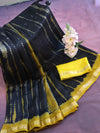 Handloom Maheshwari Silk Shibori Dye Saree-Black & Yellow