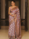 Banarasee Handloom Pure Dupion Saree With Antique Zari Border With Meena Design-Lavender