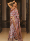 Banarasee Handloom Pure Dupion Saree With Antique Zari Border With Meena Design-Lavender